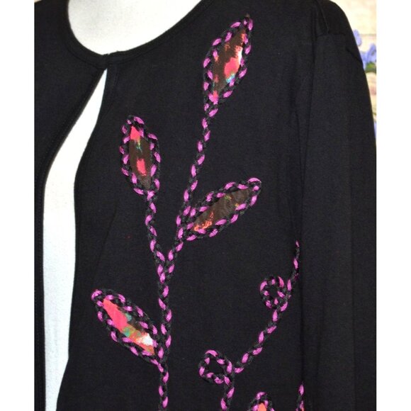 Women's Ulla Popken 16/18 Black Braid Embroidered Jacket Floral Boho Art to Wear - Picture 4 of 9